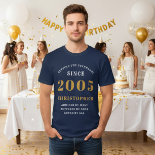 Personalized 20th Birthday 2005 Add Name Blue Gold T-Shirt