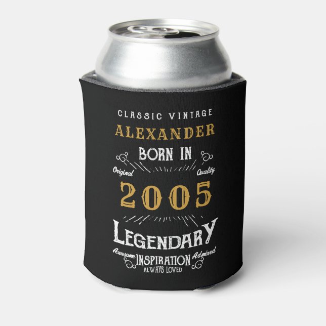 Personalized 20th Birthday Add Name Year Legendary Can Cooler (Can Back)