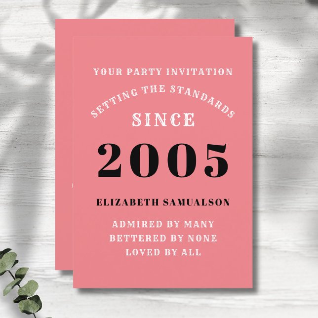 Personalized 20th Birthday Add Your Name Pink Invitation (Personalized pink 20th birthday party invitations)