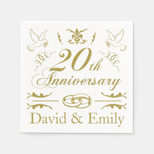 Personalized 20th Wedding Anniversary Napkin (Front)