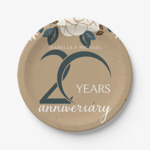 Personalized 20th Wedding Anniversary Rustic Paper Plate