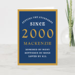 Personalized 21st Birthday 2000 Blue Gold Chic Card<br><div class="desc">21st birthday blue and gold birthday card for those special people born in 2000. Easily customize the text to the front and the interior of this birthday card using the template provided. Part of the setting standards range of greeting cards.</div>