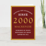 Personalized 21st Birthday 2000 Red Gold Chic Card<br><div class="desc">21st birthday red and gold birthday card for those special people born in 2000. Easily customize the text to the front and the interior of this birthday card using the template provided. Part of the setting standards range of greeting cards.</div>