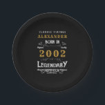 Personalized 21st Birthday 2002 Add Name Legendary Paper Plate<br><div class="desc">Personalized birthday born in 2002. Add your name birthday paper plate. Edit the name and year with the template provided. A wonderful custom black birthday plate. More gifts and party supplies available with the "Legendary" design in the store.</div>