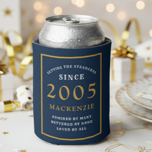 Personalized 21st Birthday 2005 Elegant Blue Gold Can Cooler