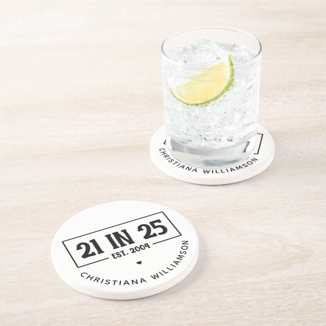 Personalized 21st Birthday 21 IN 25 Est 2004 Coaster (Side)