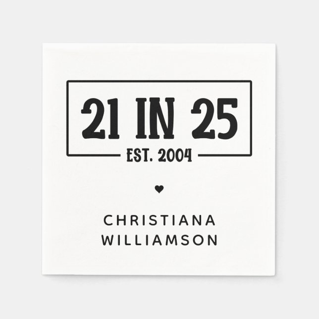 Personalized 21st Birthday 21 IN 25 Est 2004 Napkin (Front)