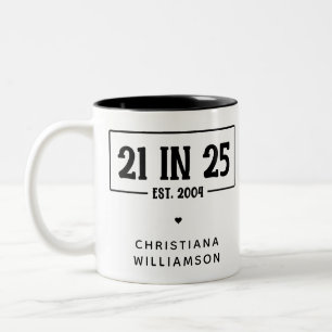Personalized 21st Birthday 21 IN 25 Est 2004 Two-Tone Coffee Mug