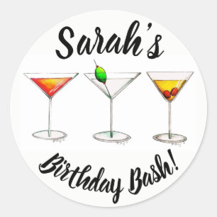 Personalized 21st Birthday Bash Party Cocktails Classic Round Sticker