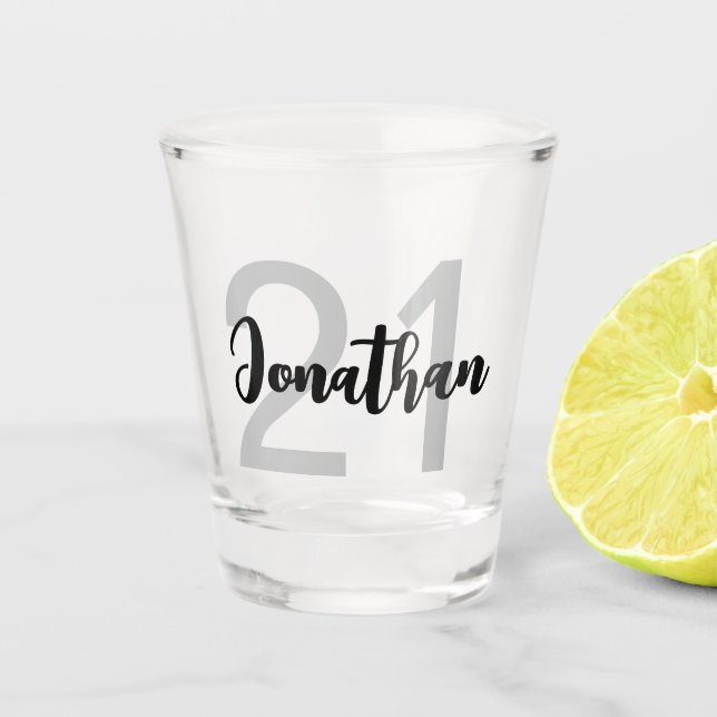 Personalized 21st Birthday Blue Script For Him Shot Glass (Front)