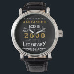 Personalized 21st Birthday Born 2000 Vintage Black Watch<br><div class="desc">A personalized unique watch for that special birthday person born in 2000 and turning 21. Add the name to this vintage retro style black, white and gold design for a custom 21st birthday gift. Easily edit the name and year with the template provided. A wonderful custom black birthday gift. More...</div>