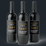 Personalized 21st Birthday Born 2004 Vintage Black Wine Label<br><div class="desc">A personalized classic wine bottle label design for that birthday celebration for somebody born in 2004 and turning 21. Add the name to this vintage retro style black, white and gold design for a custom 21st birthday gift. Easily edit the name and year with the template provided. A wonderful custom...</div>