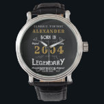Personalized 21st Birthday Born 2004 Watch<br><div class="desc">A personalized unique watch for that special birthday person turning 21. Add the name to this vintage retro style black, white and gold design for a custom gift. Easily edit the name and year with the template provided. A wonderful custom gift for a special occasion. More gifts and party supplies...</div>