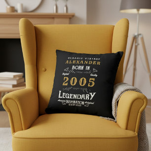 Personalized 21st Birthday Born 2005 Legend Black Throw Pillow