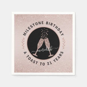 Personalized 21st Birthday Glitter Champagne Toast Napkin