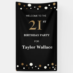 Personalized 21st Birthday Gold and black dots Banner