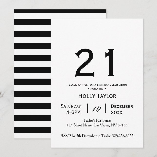 Personalized 21st Birthday Invitation (Front/Back)