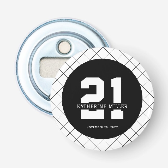 Personalized 21st Birthday Modern and Elegant   Bottle Opener (Front)