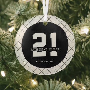 Personalized 21st Birthday Modern and Elegant   Glass Ornament