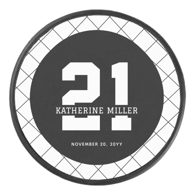 Personalized 21st Birthday Modern and Elegant   Hockey Puck (Front)