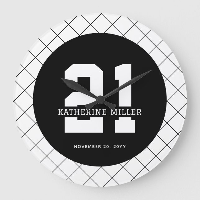 Personalized 21st Birthday Modern and Elegant   Large Clock (Front)