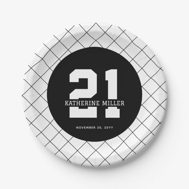 Personalized 21st Birthday Modern and Elegant   Paper Plate (Front)