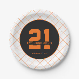 Personalized 21st Birthday Modern Orange Paper Plate