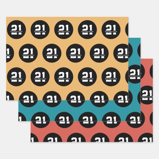 Personalized 21st Birthday Modern Retro Wrapping Paper Sheet (Set)