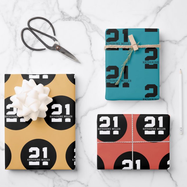 Personalized 21st Birthday Modern Retro Wrapping Paper Sheet (Front)