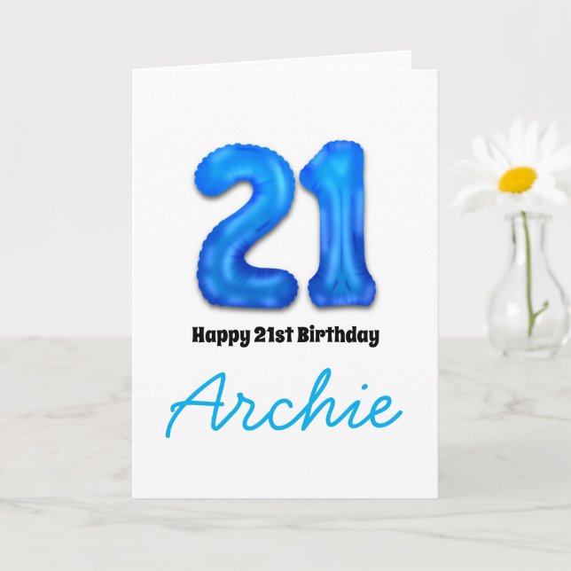 Personalized 21st Birthday Number Balloon Card (Small Plant)