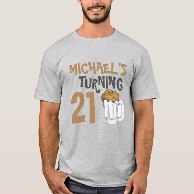 Personalized 21st Birthday Party Beer Drinking T-Shirt (Front)