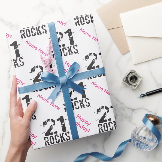 Personalized 21st Birthday Pink - 21 Rocks Wrapping Paper (Gifting)