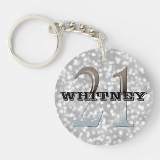 Personalized 21st Birthday | Silver Bokeh Name Keychain