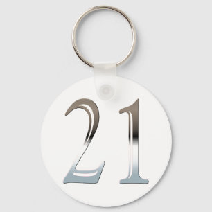 Personalized 21st Birthday Silver Number 21 Keychain