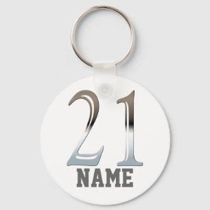 Personalized 21st Birthday Silver   Number 21 Keychain