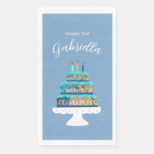 Personalized 21st Birthday with Blue and Gold cake Napkin