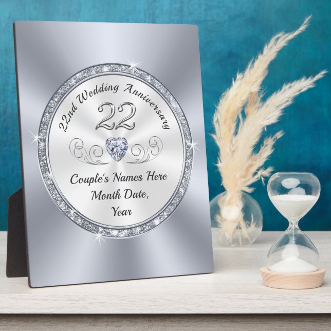 Personalized 22nd Wedding Anniversary Gifts, Plaque (Side)
