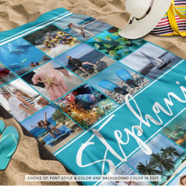 Personalized 24 Photo Collage Custom Colour Beach Towel (Creator Uploaded)
