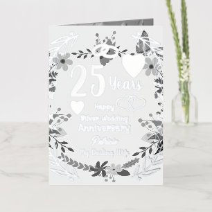 Personalized 25th Anniversary Floral And Silver Foil Greeting Card