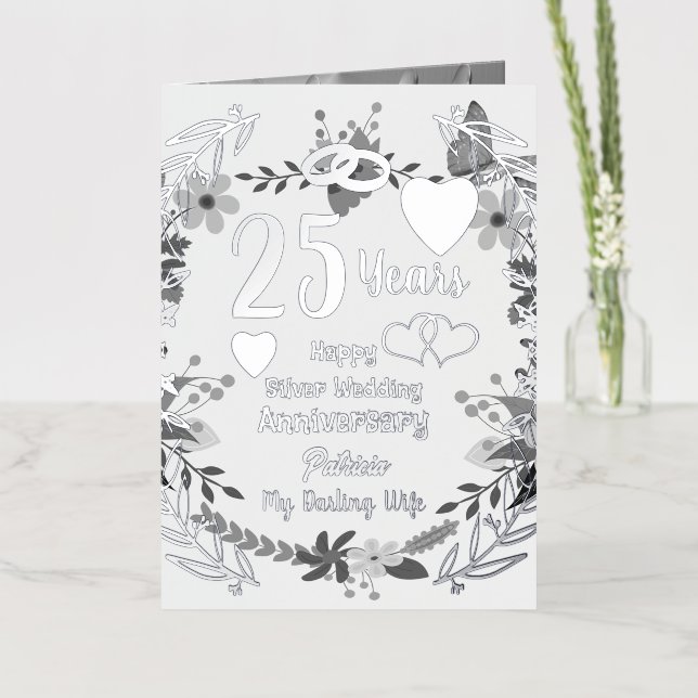 Personalized 25th Anniversary Floral And Silver Foil Greeting Card (Flower)