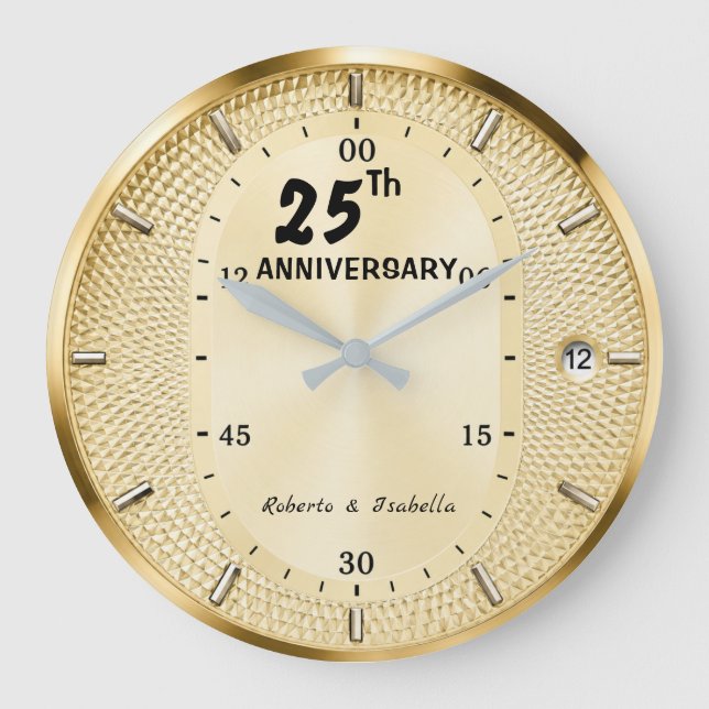 Personalized 25th Anniversary Gold  Large Clock (Front)