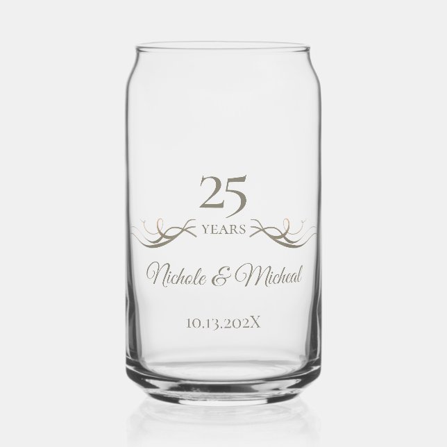 Personalized 25th Anniversary Keepsake Custom Gift Can Glass (Front)