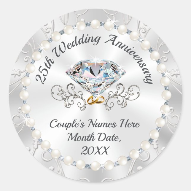 Personalized 25th Anniversary Party Favour Sticker (Front)