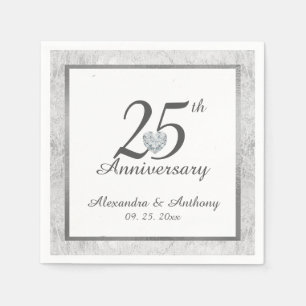 Personalized 25th Silver Wedding Anniversary Heart Napkin