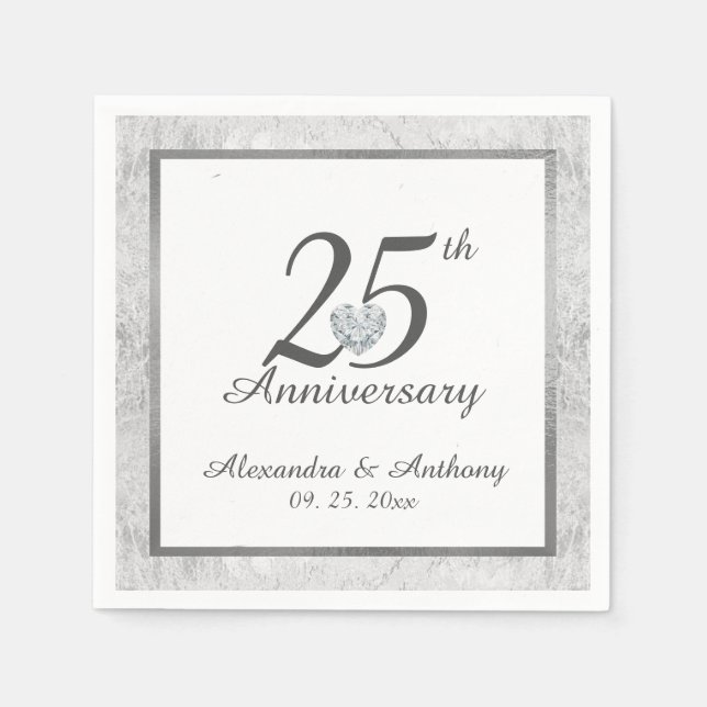 Personalized 25th Silver Wedding Anniversary Heart Napkin (Front)