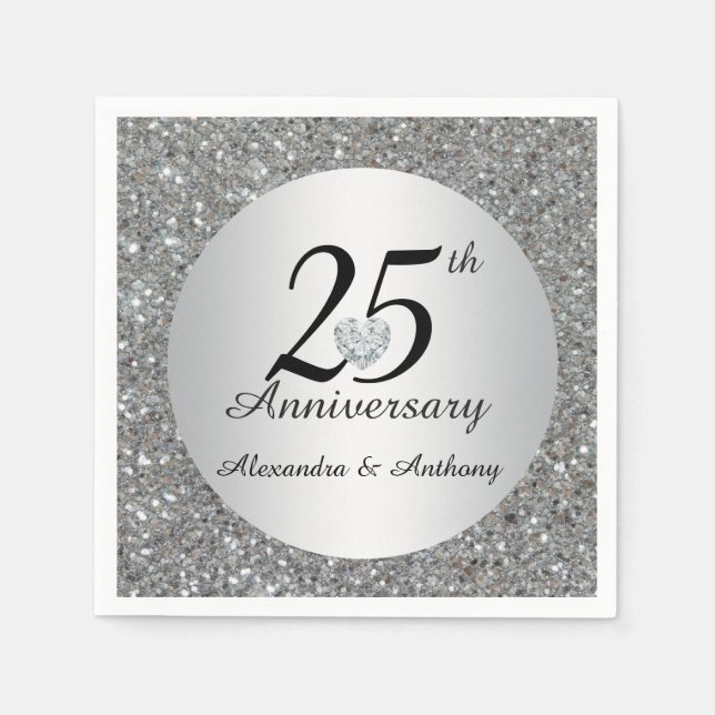 Personalized 25th Silver Wedding Anniversary Heart Napkin (Front)