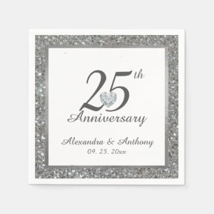 Personalized 25th Silver Wedding Anniversary Heart Napkin