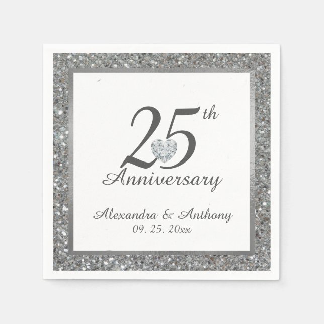 Personalized 25th Silver Wedding Anniversary Heart Napkin (Front)
