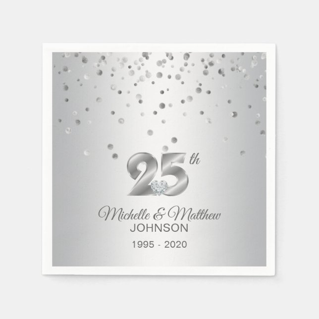 Personalized 25th Silver Wedding Anniversary Napkin (Front)