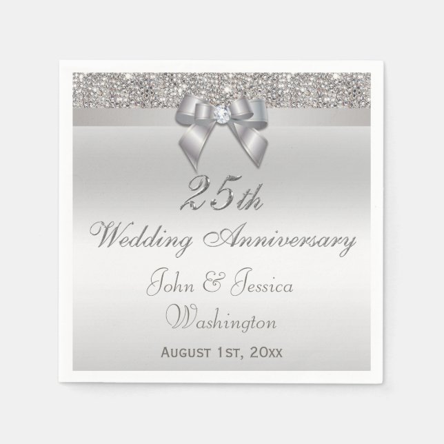 Personalized 25th Silver Wedding Anniversary Napkin (Front)